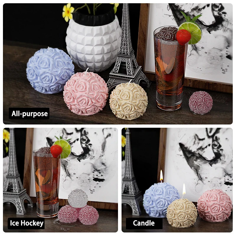 

Rose Ball Candle Mold 3D Spherical Flower Silicone Candle Mold DIY Ice Block Chocolate Epoxy Resin mould Handmade Soap Mould