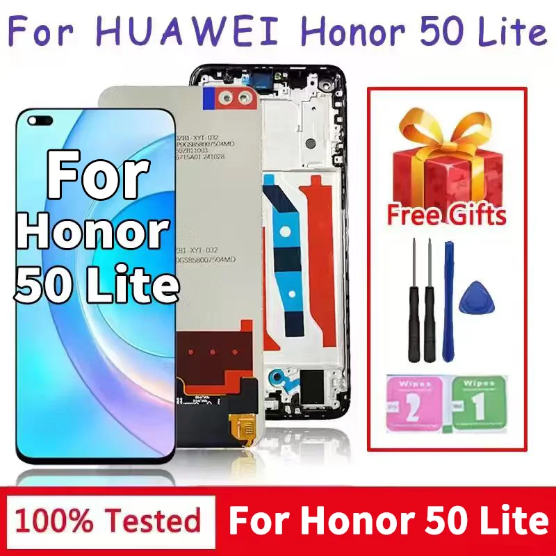 Wyświetlacz LCD 6.67 cala do Huawei Honor 50 Lite z ekranem dotykowym i digitizerem, z ramką, do Honor 50Lite NTN-L22 LX1 LX3 LCD