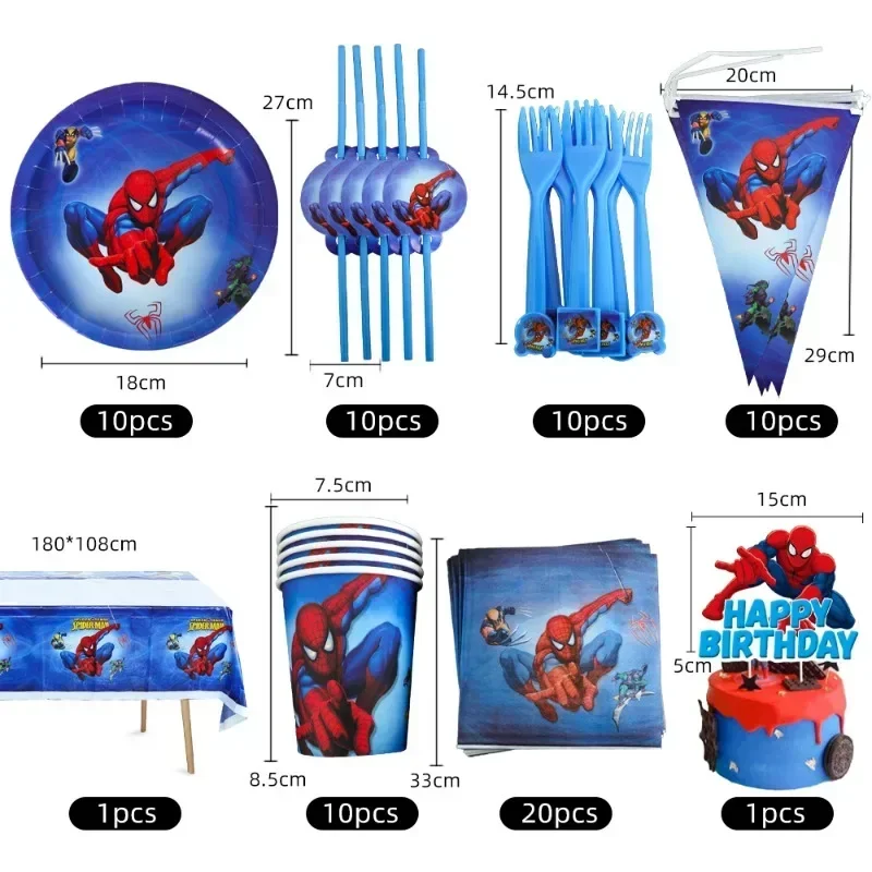 Spider Man themed birthday plates cups tissues forks spoons party decorations