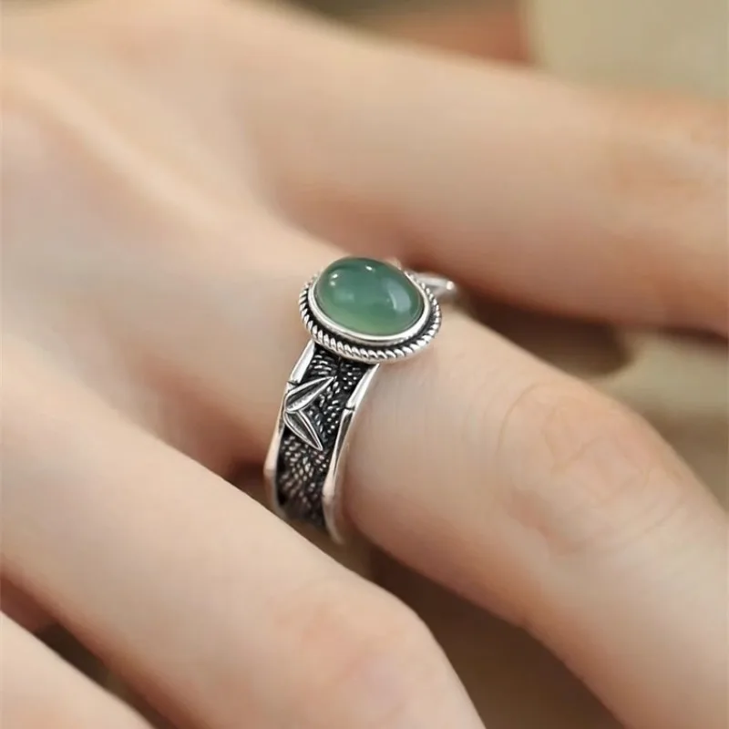 

925 Sterling Silver Chic New Chinese Style Bamboo Leaves Adjustable Opening Ring for Women Fine Jewelry Minimalist Accessories