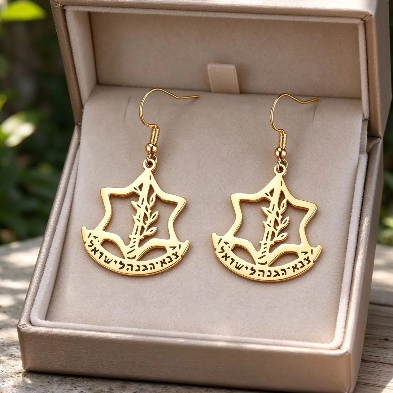 Lucktune IDF Israel Defense Forces Emblem Drop Earrings Stainless Steel Star of David Hebrew Letter Earrings Jewish Jewelry Gift