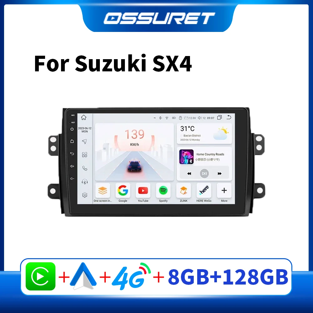 

OSSURET Android Car Radio for Suzuki SX4 Fiat Sedici Car Stereo Screen 2006 -2013 Carplay Audio Player GPS Multimedia 7862 WiFi