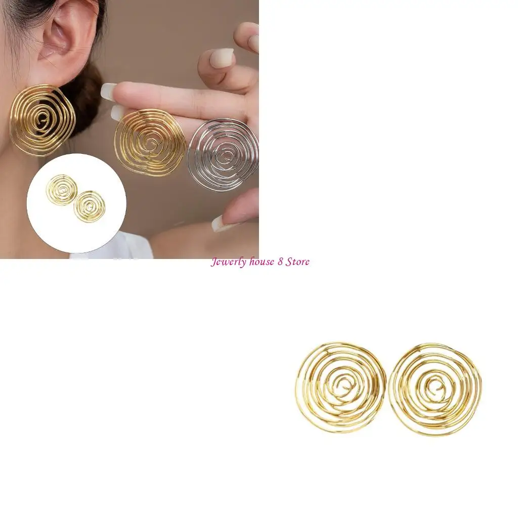 

Unconventional Circular Ear Studs Distorted Geometric Pattern Gold Silver Color Options