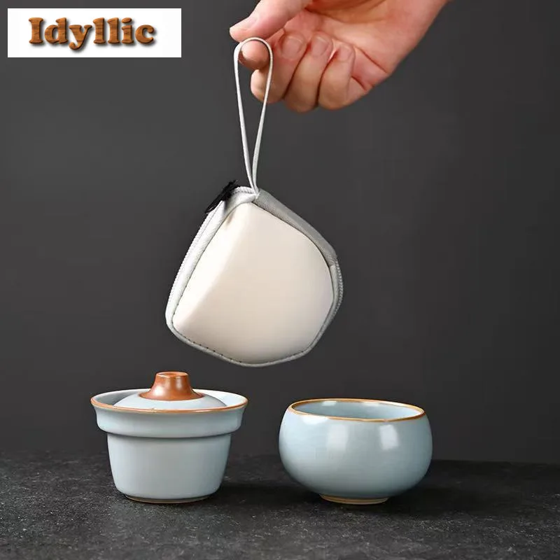 

Ru Kiln Travel Tea Set Kit Japanese Teapot And Cup Set 1 Pot 1 Cups Household Tea Making Organizer Portable Picnic Handbag Craft