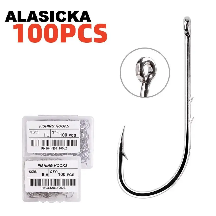 

ALASICKA 100pcs/Box 1#-12# Double Backstab Hook Worm Barbed Hooks Pesca Fish Accessories Hooks for Live Bait Casting Fishing