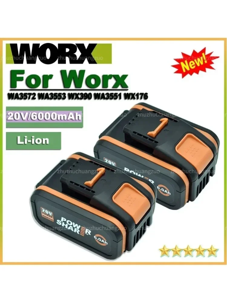 Original Lithium-Ionen-Ersatzakku von Worx WA3551, WA3553 WX176 WX550 WX386 WXino 3 WXgain, WX800,WU268 20V, 8,0 Ah