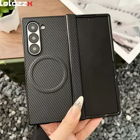 High end Carbon Fiber Magnetic Hinge for Magsafe Phone Case For Samsung Galaxy Z Fold 7 6 5 4 3 Wireless Charging Bumper Cover