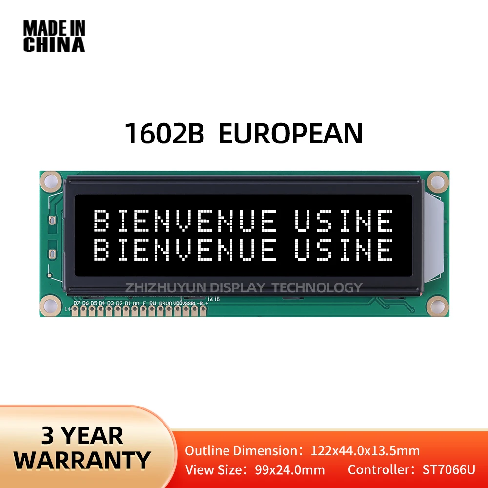 1602B European Display Module BTN Black Film Multilingual Module Large-Sized Module 122*44*13.5Mm