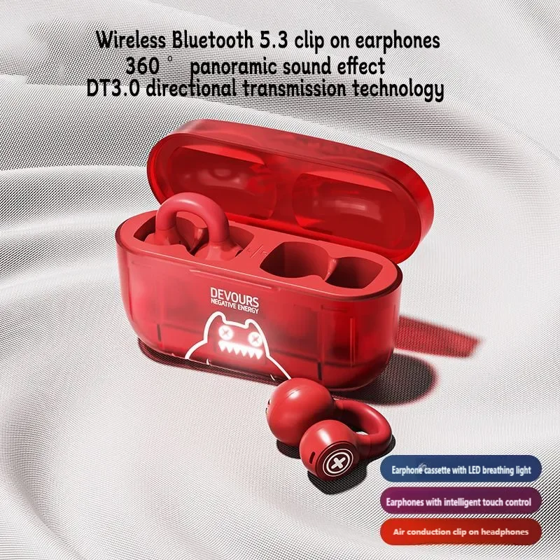 

Air Conduction Bluetooth 5.3 Wireless Headphones HIFI 360° Panoramic Stereo LED Breathing Light Touch Control Clip On Earphones