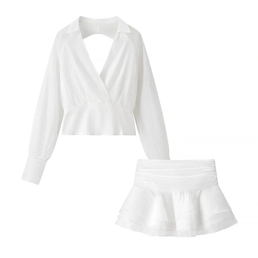 

Spring new women's clothing European and American style French fashion design sexy shirt half skirt two-piece set