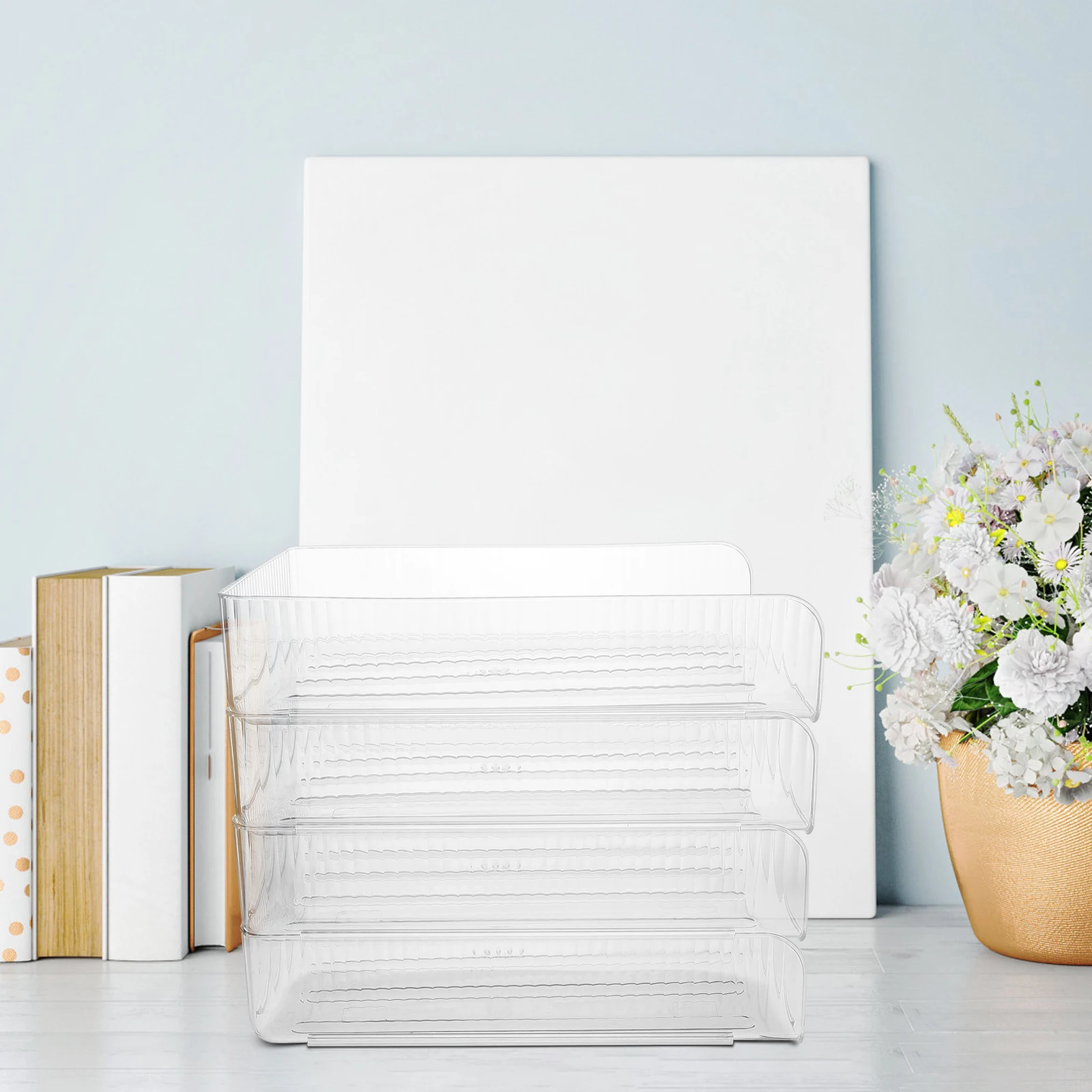 

4-tier Storage Basket for A4 Box Desk Tray Letter Transparent Plastic Clear File Organizer