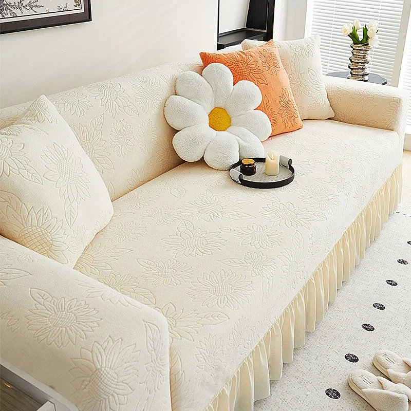 Thickened Skirt Style Sofa Cover Stretch Full Wrap Dustproof Sofa Protector 1/2/3/4 Seater Home Office Sofa Covers