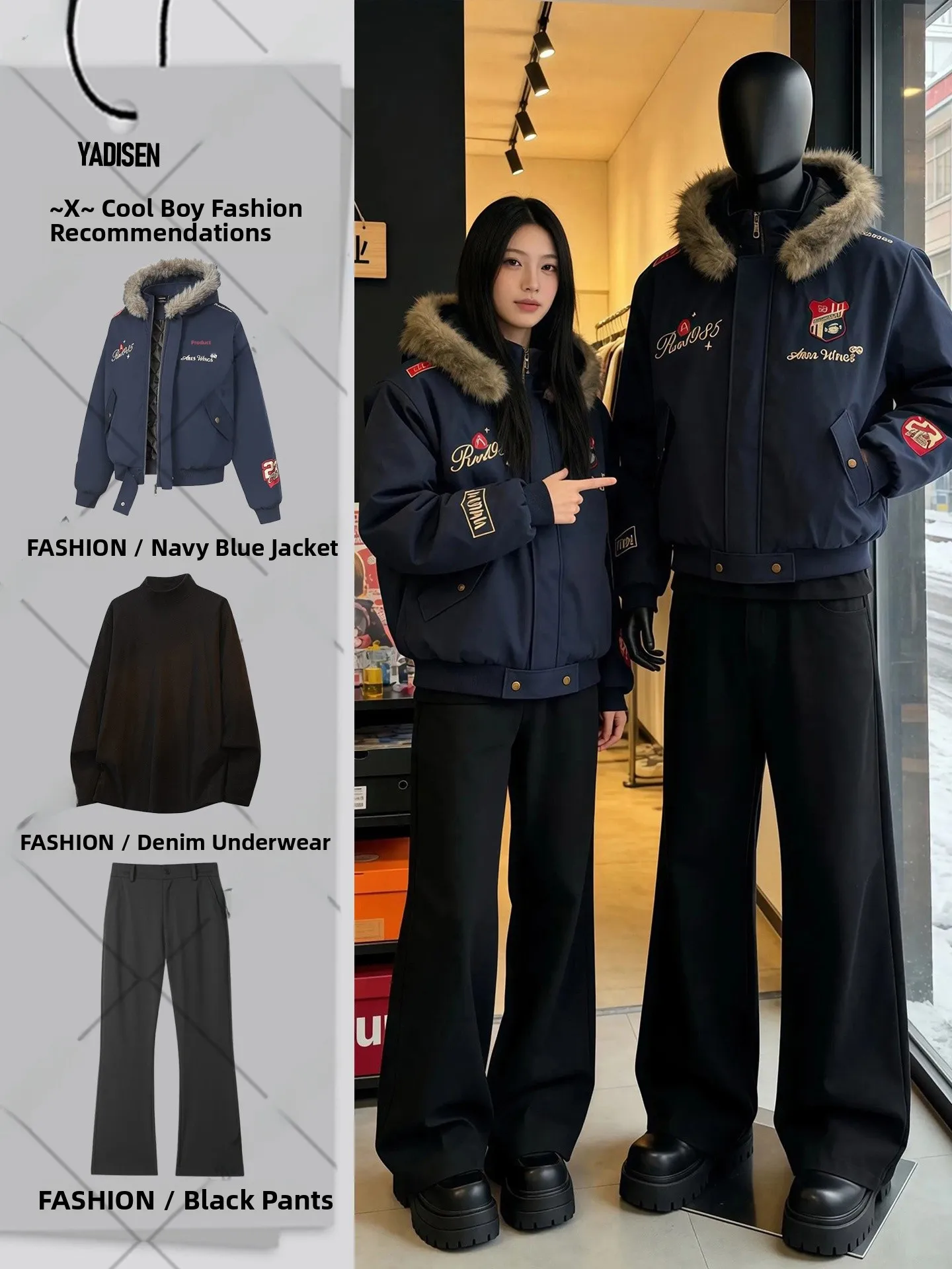 

Retro American Embroidered Parka down Cotton Jacket Men's Winter Complete Set High-End Feeling Mountain Eagle Fur Collar Coat