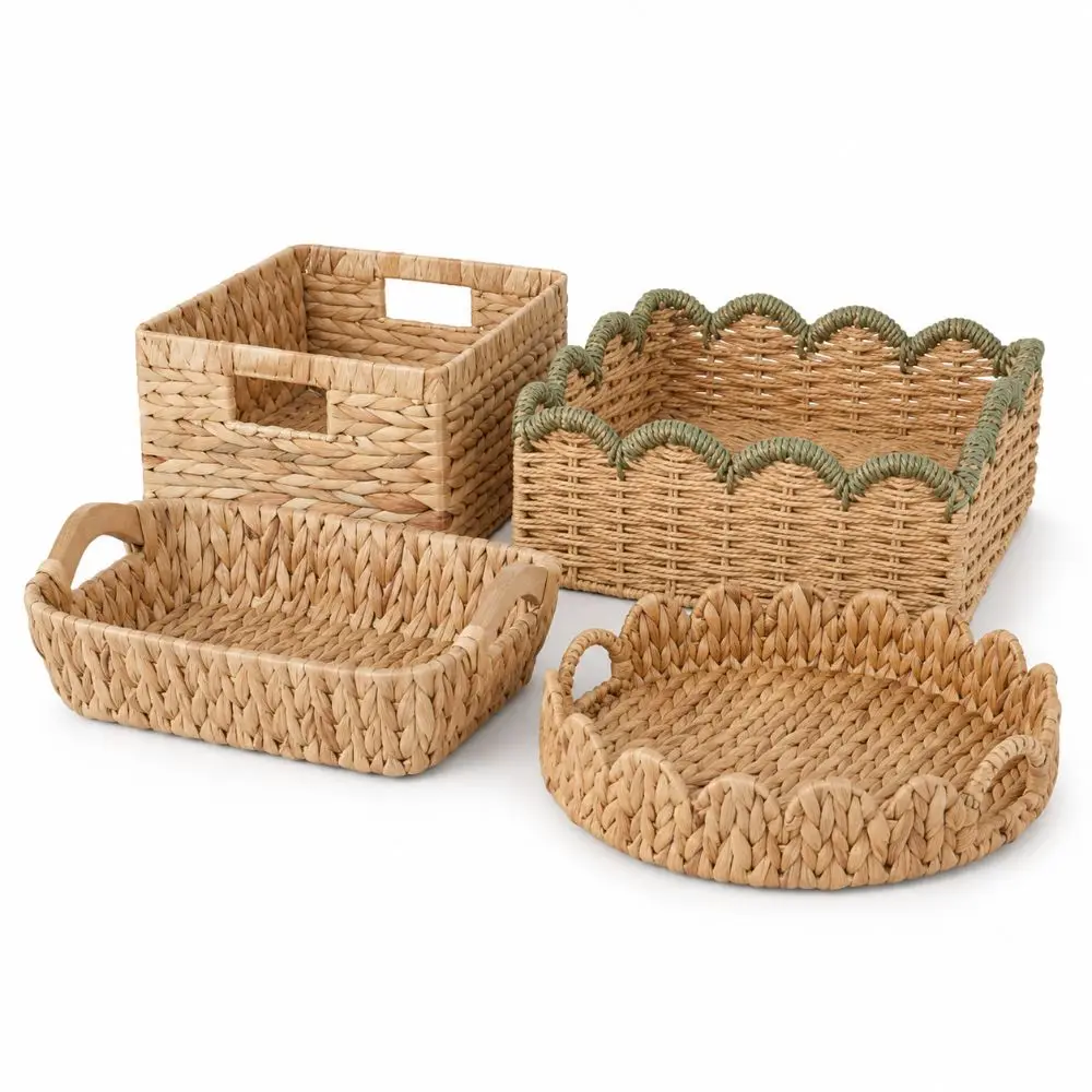 Natural Water Hyacinth Storage Basket Handwoven Open Top Handwoven Storage Basket Multipurpose Woven Texture
