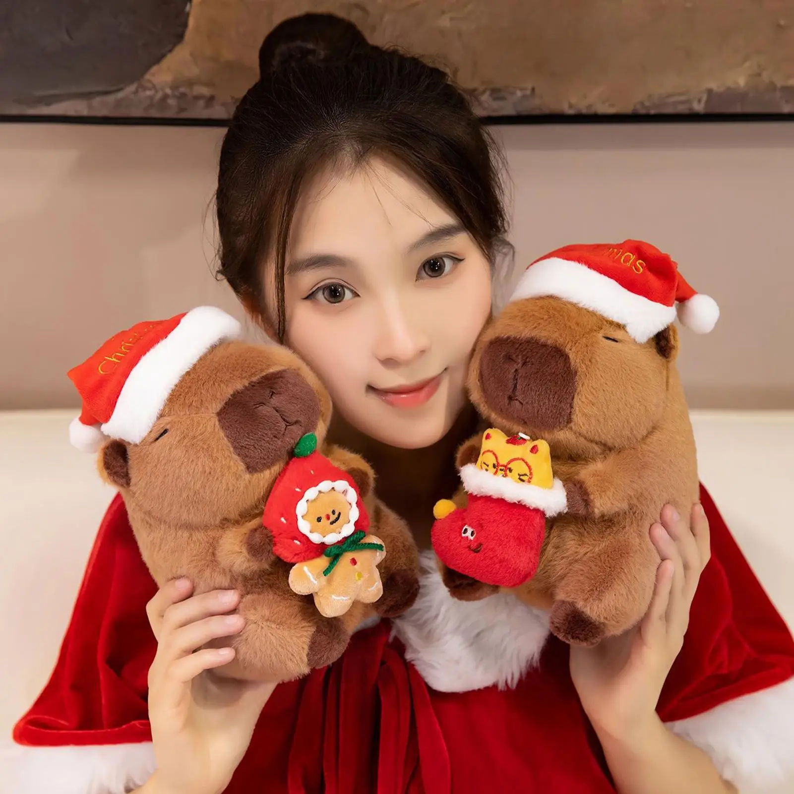 

2025 Christmas Capybara Stuffed Animal Soft Plush Toy, Holiday Decor For Car Bedroom Sofa Living Room, Toddler Kids
