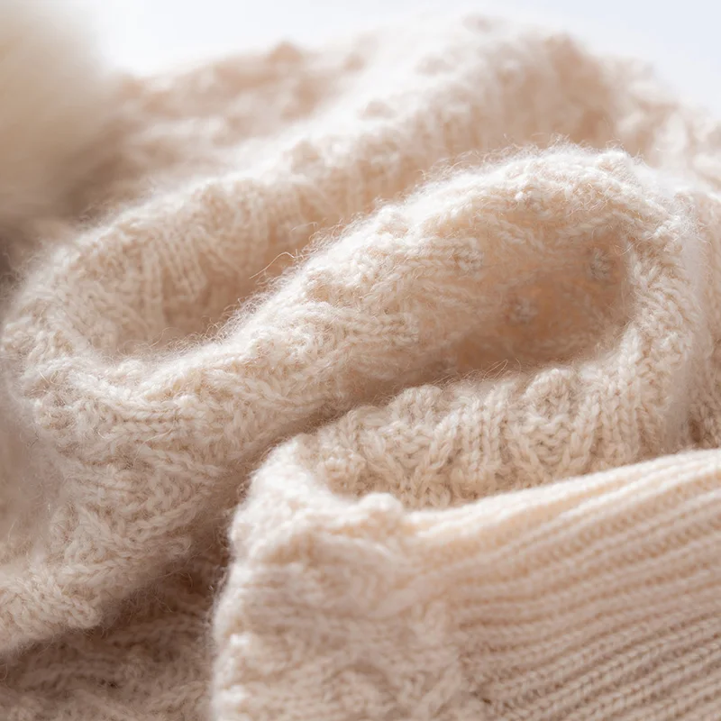 قبعة صوفية كشمير 100% للسيدات الأكثر مبيعًا لخريف وشتاء، قبعة كشمير محبوكة مريحة ودافئة بلون سادة #6