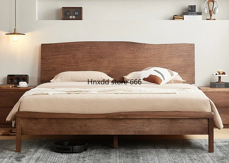 North American black walnut bed, all solid wood master bedroom 2.2 meters log Nordic solid wood bed