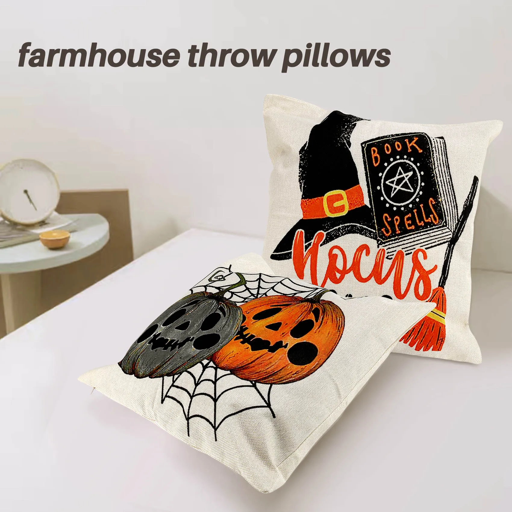AS63-Halloween Decor Pillow Covers 18X18 Set Of 4 Farmhouse Decorations Throw Pillow Covers Cushion Case For Home Couch