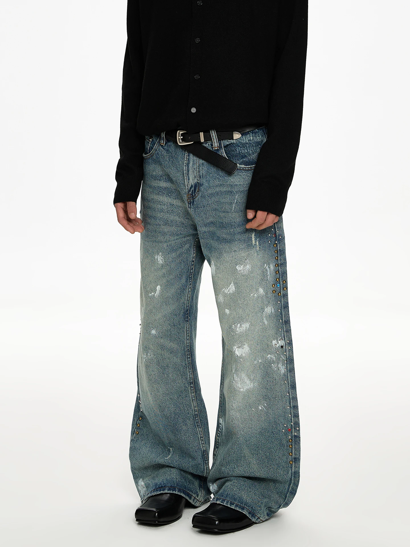 

Джинсы PUEE American Retro Fit с заклепками, модные прямые брюки с микро-клешем, молодежные повседневные хлопковые брюки А-силуэта