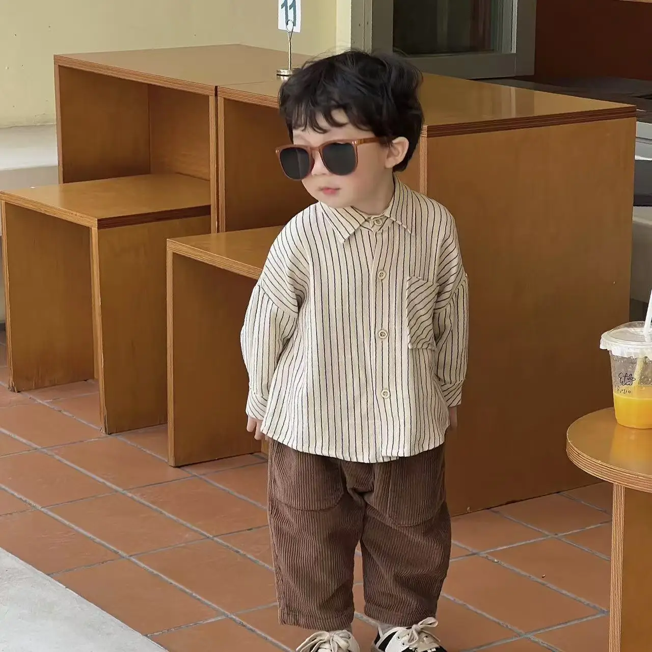2026 Spring Kids Long Sleeve Striped Shirt Boys Girls Casual Fashion Button Up Tops Children Clothing