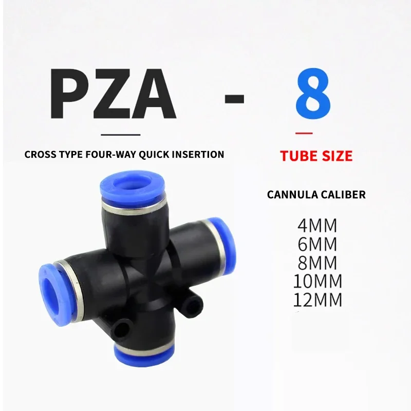 50/100/500/1000Pcs PNEUMATIC 4 Way 1/4 Inch OD Straight Push Fittings Plastic Quick Release Connectors Air Line Fittings PZA-1/4