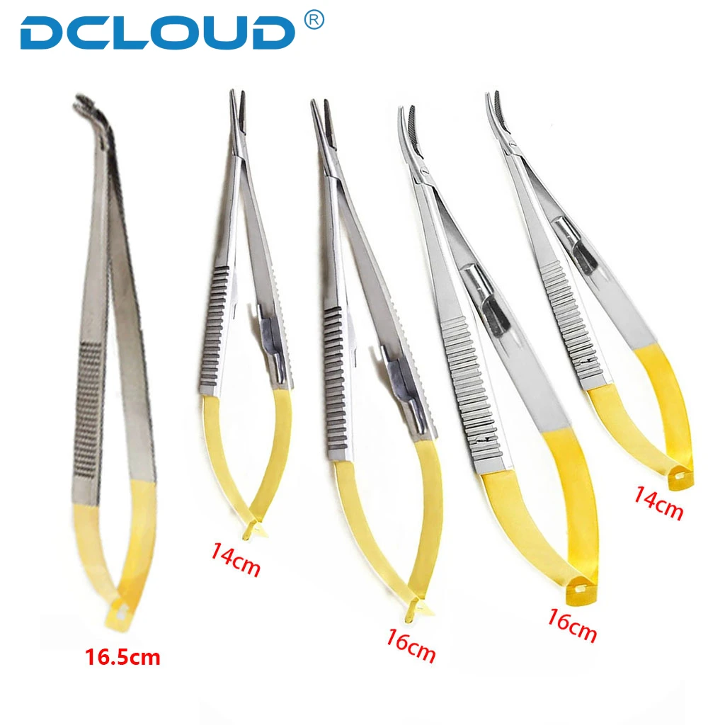 Porta agujas dentales Castroviejo, pinzas para implante de ortodoncia con cerradura, herramientas de dentista, 14cm/16cm/16,5 cm, 1 ud.