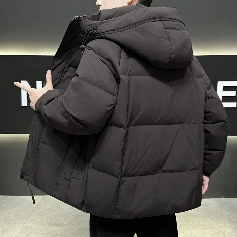 Solid Color Warm Hooded Duck Down Jackets 2025 Winter Men's Casual Puffer Coat Outwear Windproof Thick Padded Top Parka Clothing