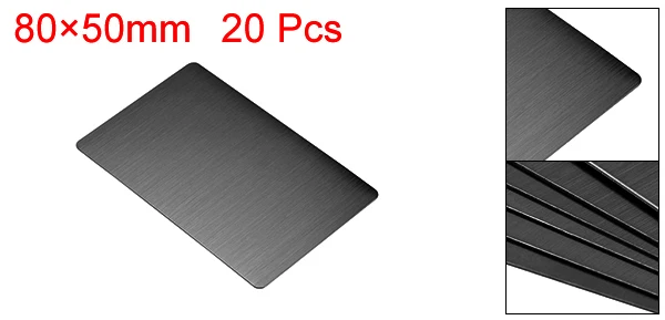 Uxcell 20 Stück leere Metallkarte, 100 x 60 x 0,4 mm, gebürstete 201-Edelstahlplatte für DIY-Laserdruck, Gravur, Dunkelgrau, Silber