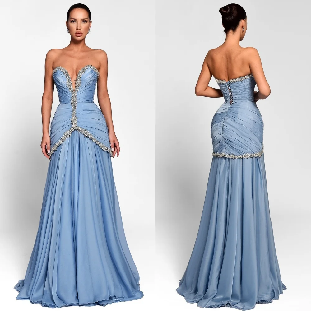 

Customized High Quality Classic Chiffon Rhinestone Pleat Mermaid Sweetheart Long Dresses Bespoke Occasion Dresses Exquisite Sexy