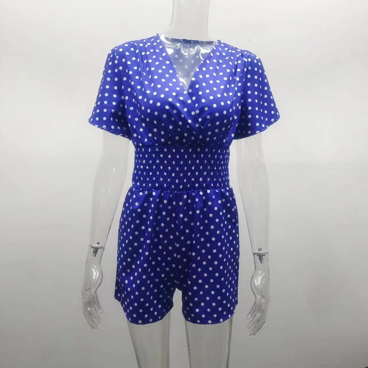 Shorts Jumpsuits Women One Piece Playsuits Short Sleeve V Neck Print Dot Overalls High Waist Pant Rompers Y2k Streetwear 2025