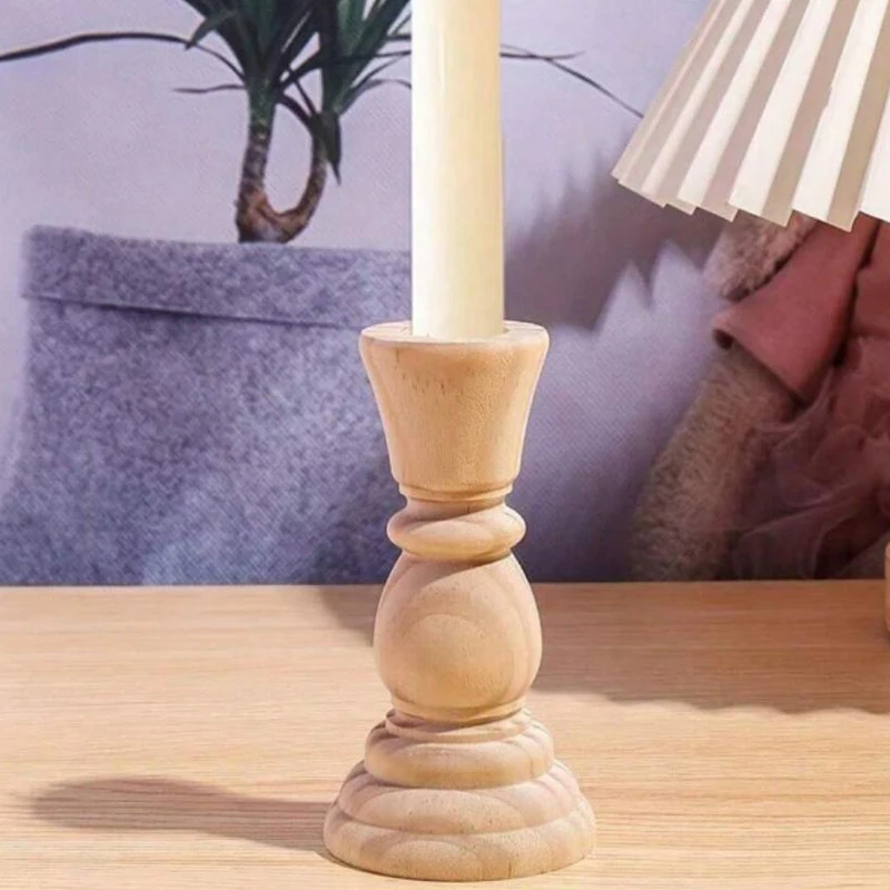 Wooden Candlesticks Unfinished Wood Candle Holder Pillar Taper Candle Stands For Wedding Party Birthday Home Table Decoration