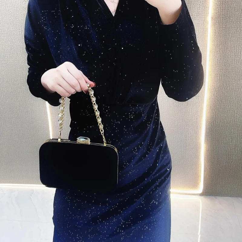 Vintage Evening Purse for Women Elegant Golden Diamond Chain Clutch Bag Ladies Wedding Party Handbag Delicate Velvet Bag