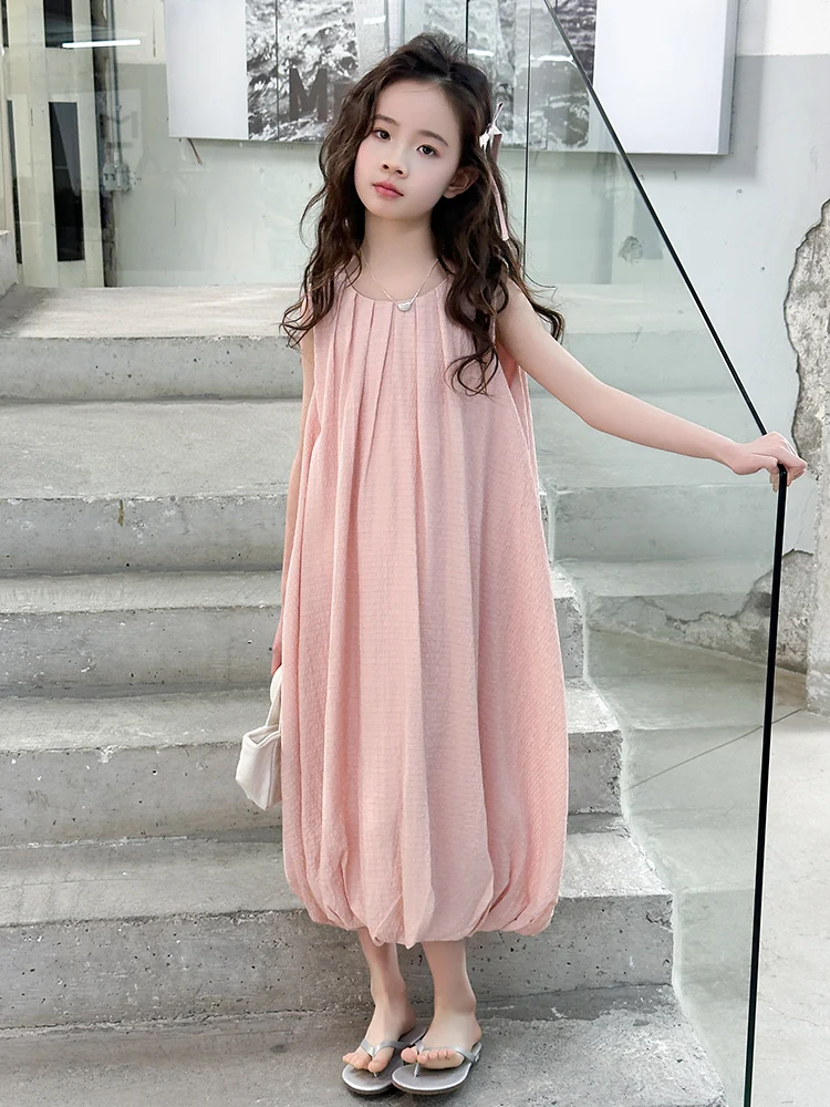 

Летний корейский жилет Dr для девочек, юбка с цветочным бутоном для больших детей, детская модная одежда розового цвета