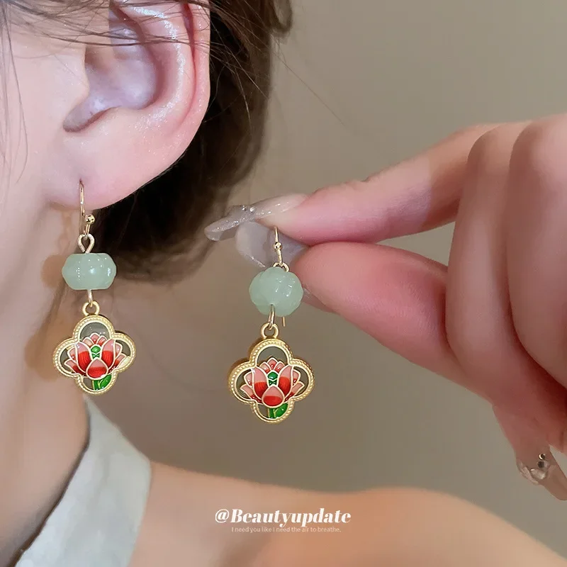 New Chinese Style Drop Oil Glaze Butterfly Ear Hook Earrings Ancient Style Country Tide Gourd Lotus Earrings Earrings Series