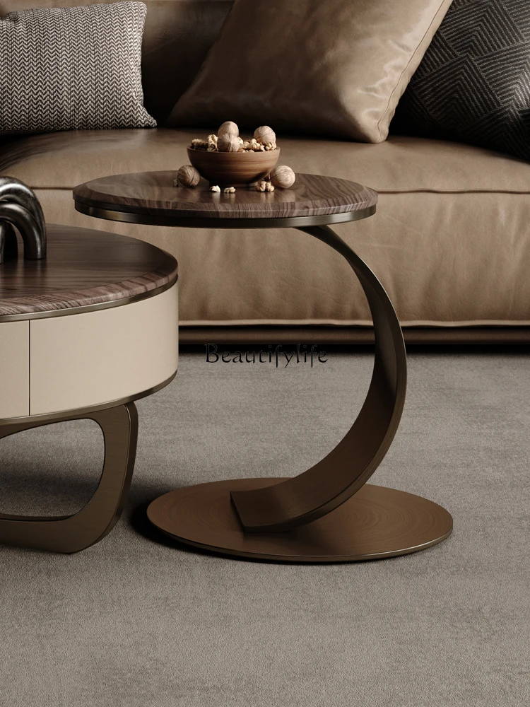 Solid Wood C- Type Coffee Table North America Black Walnut Small round Table Sofa Side Table Movable