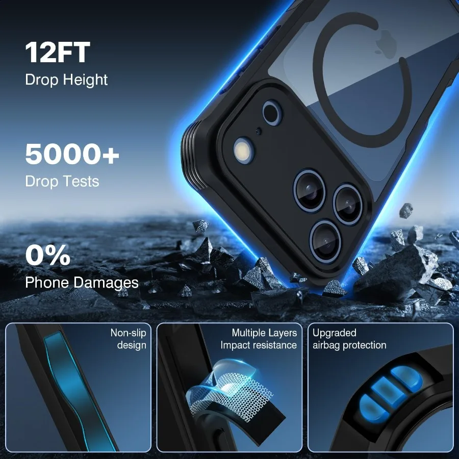 CENHUFO Magnetyczne etui z ochroną prywatności do iPhone'a 17 Pro Max [Kompatybilne z MagSafe] Pełne pokrycie telefonu z wbudowanym szkłem hartowanym 9H