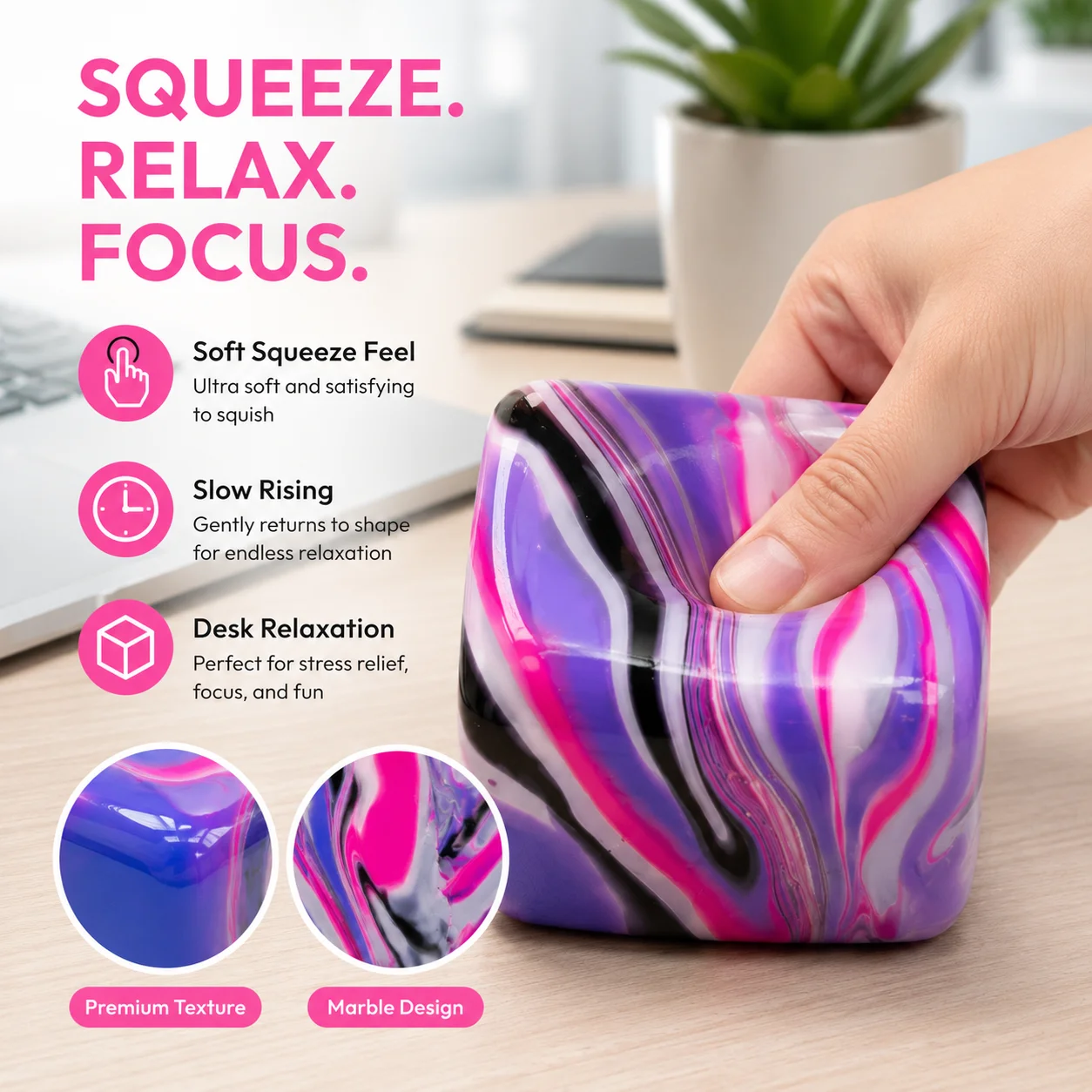 Marble Ice Cube Squishy Toy Soft Solid Squeeze Stress Ball Sensory Fidget Decompression Toy Kids Adults Gift