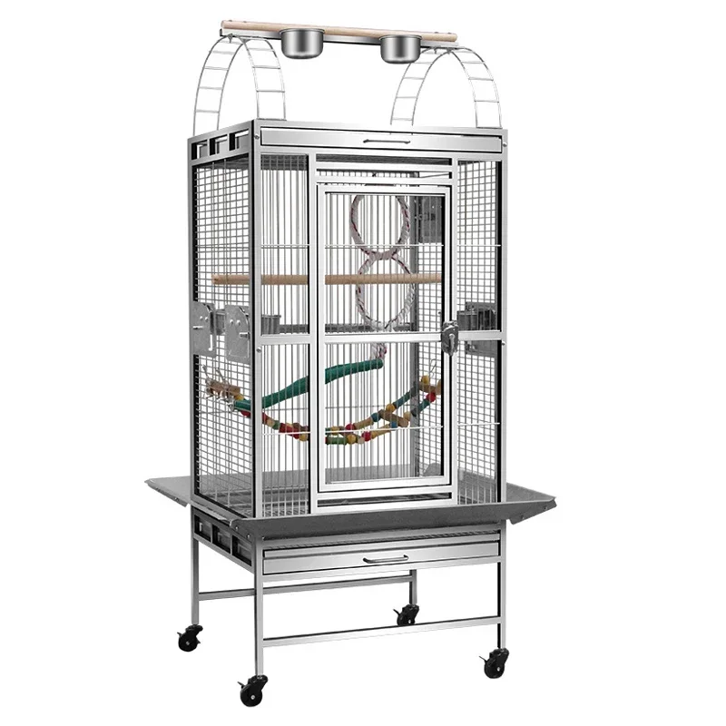 Luxury  Strong Metal Animal Parrot Cage Large Bird Playtop Breeding House with Wheels