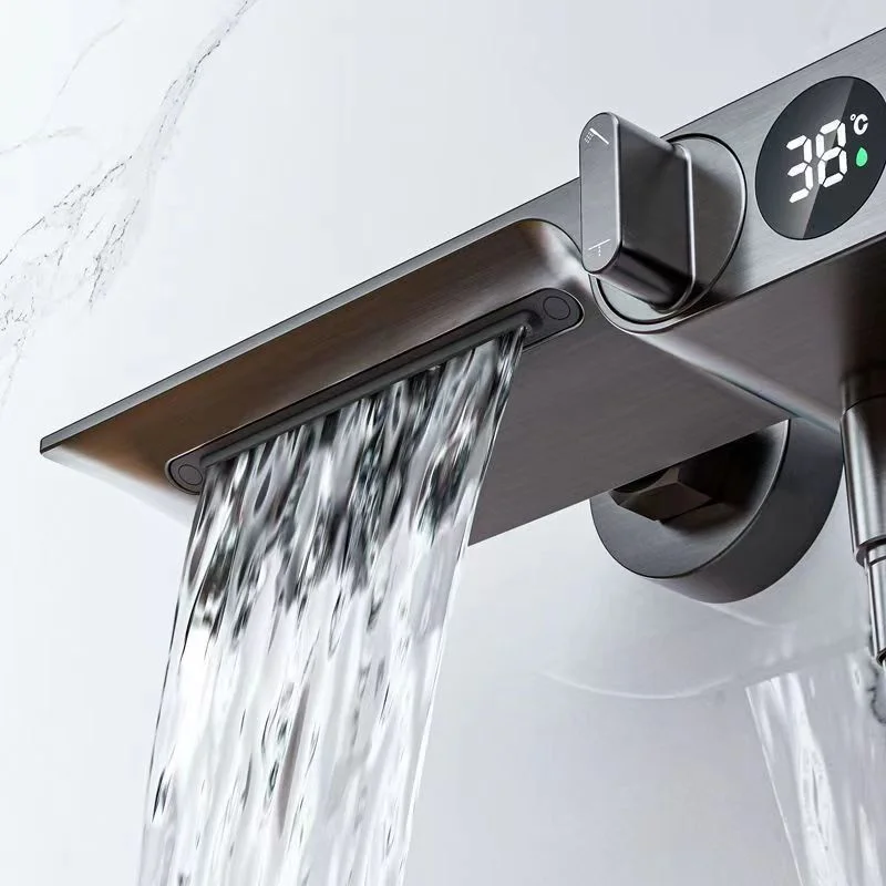 KEMAIDI Smart Digital Display  Hot and Cold Mixer TapTwo Function Shower Systerm Square Spary Wall Mounted  Shower Faucet Set