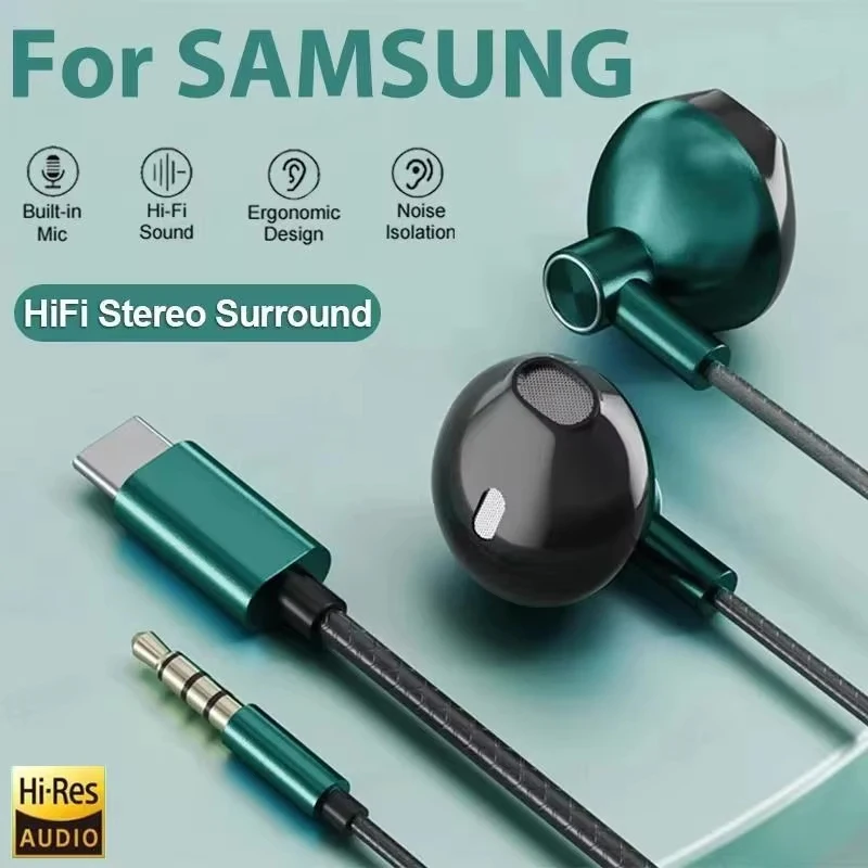 Auriculares estéreo HIFI tipo C de 3,5mm con cable, auriculares intrauditivos de graves pesados con micrófono, auriculares para jugadores con reducción de ruido para Xiaomi