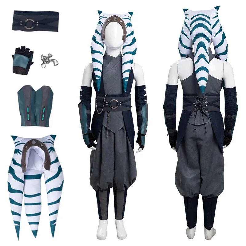 

Asoka Cosplay Kids Girls Fantasy TV Bounty Hunter 2 Female Superhero Costume Disguise Child Roleplay Fantasia Outfits Halloween