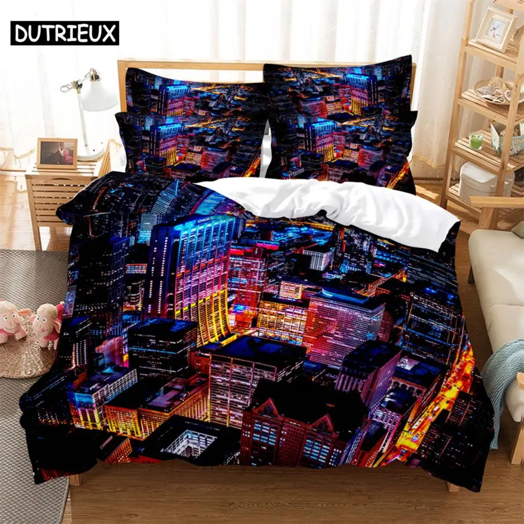 

City night view 3D Digital Bedding Sets Home Bedclothes Super King Cover Pillowcase Comforter Textiles Bedding Set bed set