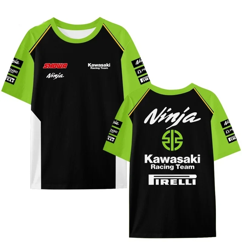 

Летний мужской топ Kawasaki, футболка с круглым вырезом и короткими рукавами с мотоциклетным принтом, дышащий, быстросохнущий, удобный спортивный топ