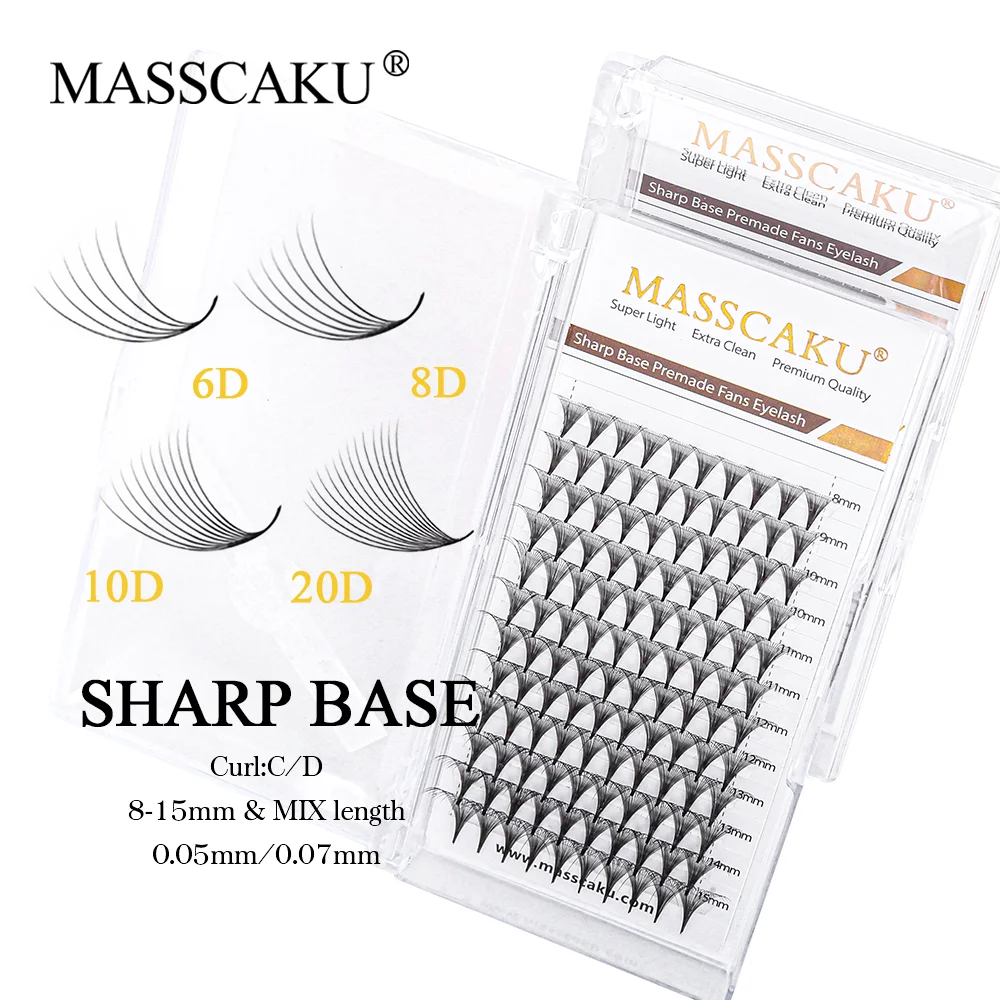 

MASSCAKU sharp base premade volume fans 6D 8D 10D matte black faux mink eyelash extensions supplies maquiagem cilios