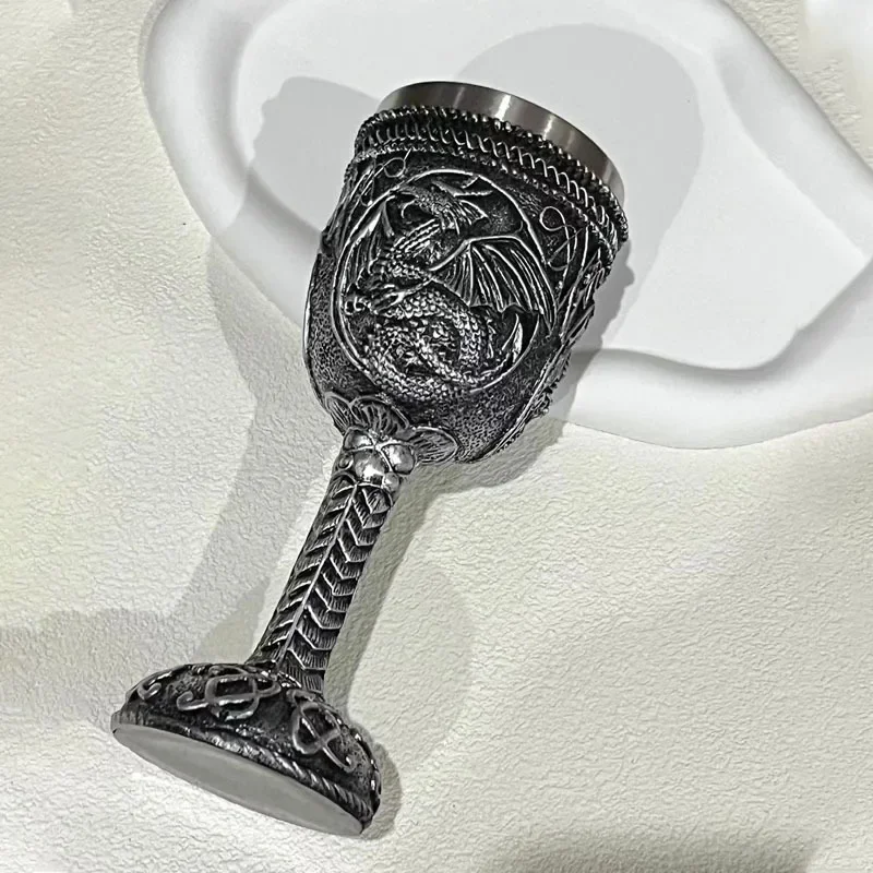 Silver Dragon Resin Wine Cup, Stainless Steel Coffee Cup, Creative 3D Three-Dimensional Tall Cup, Room Decoration