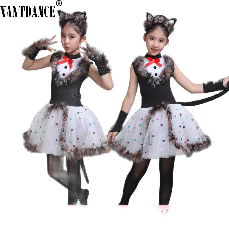Kociak kot tańcząca dziewczyna kostium na halloween kostiumy do tańca współczesnej dziecięca ubrania sceniczne Cosplay taneczne kostiumy jazzowe dla dziewczynek