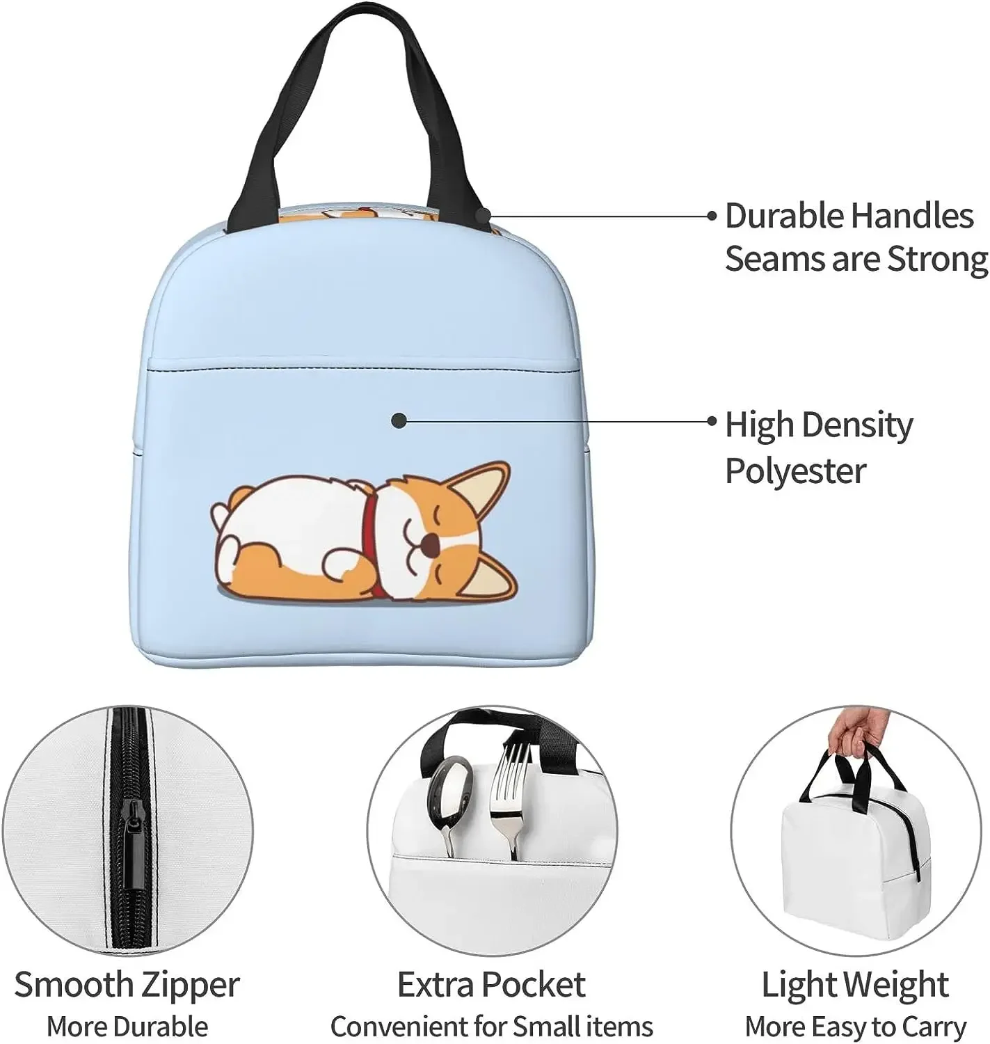 Cute Welsh Corgi Puppy Lying on Back Insulated Lunch Box Reusable Lunch Bags Meal Portable Container Tote for Travel Work Picnic