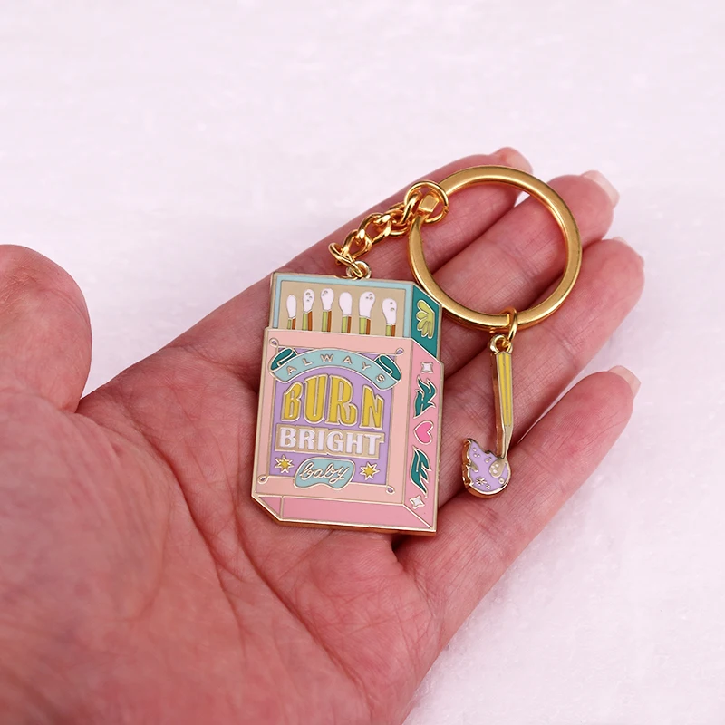 Box of Matches Enamel Keychain Always Burn Bright Baby Keyring Jewelry Bag Ornaments