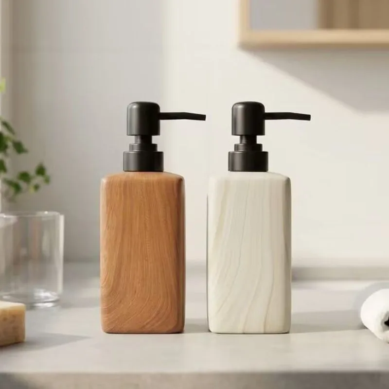 European Style Ceramic Lotion Bottle Hotel Bathroom Soap Dispenser Imitation Walnut Wood Shampoo Body Wash Toner Pump Bottle New