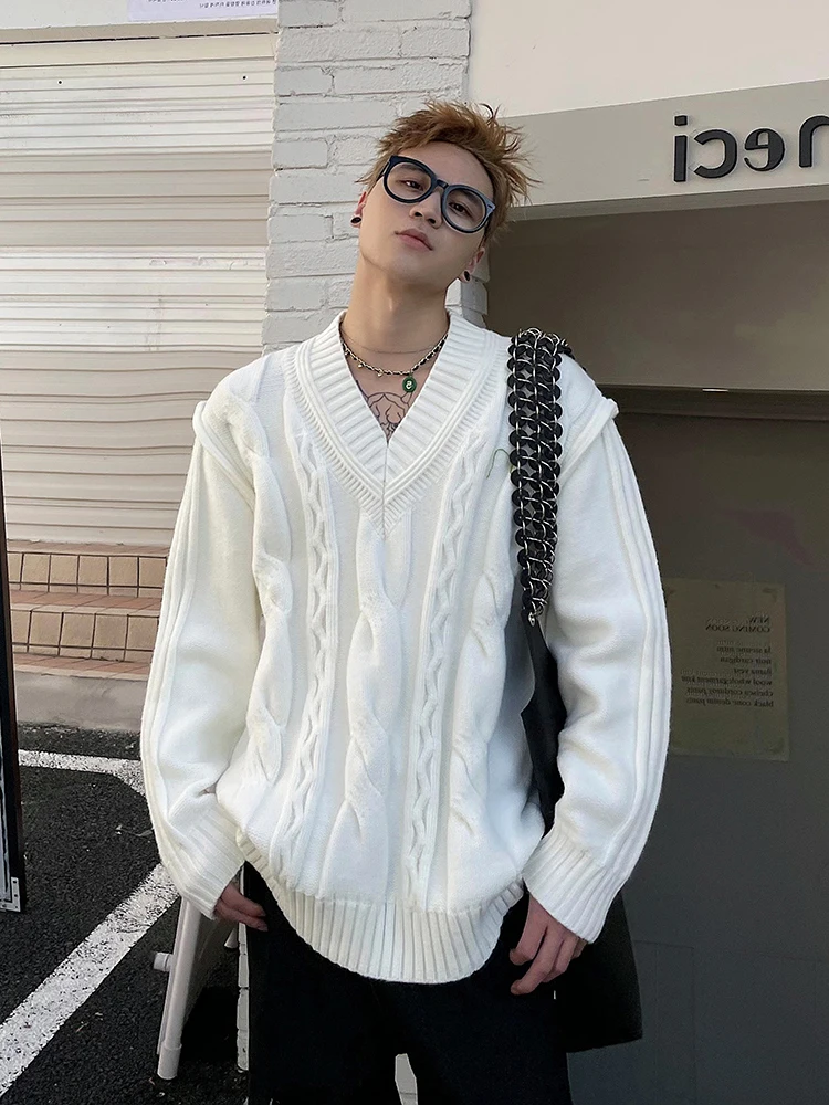 

Early Autumn Men's Thiened V-ne Knitted Sweater Twisted Flower Design Casual Sle Couple's Top Faion Urban Sle